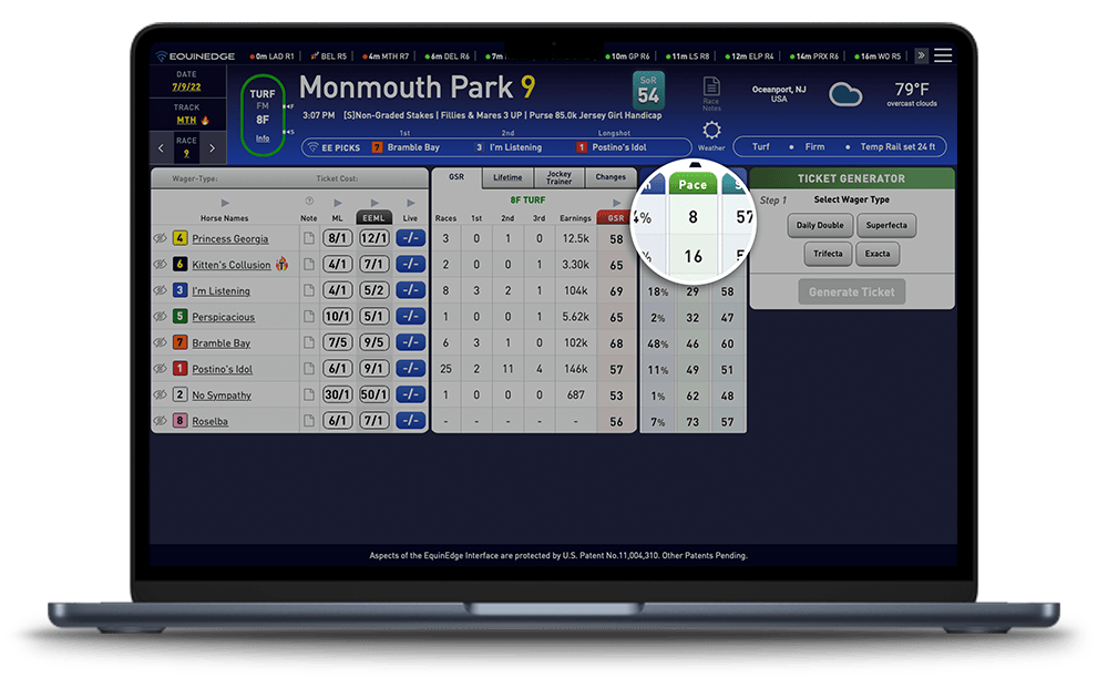 Screenshot of Pace Handicapping software from EquinEdge