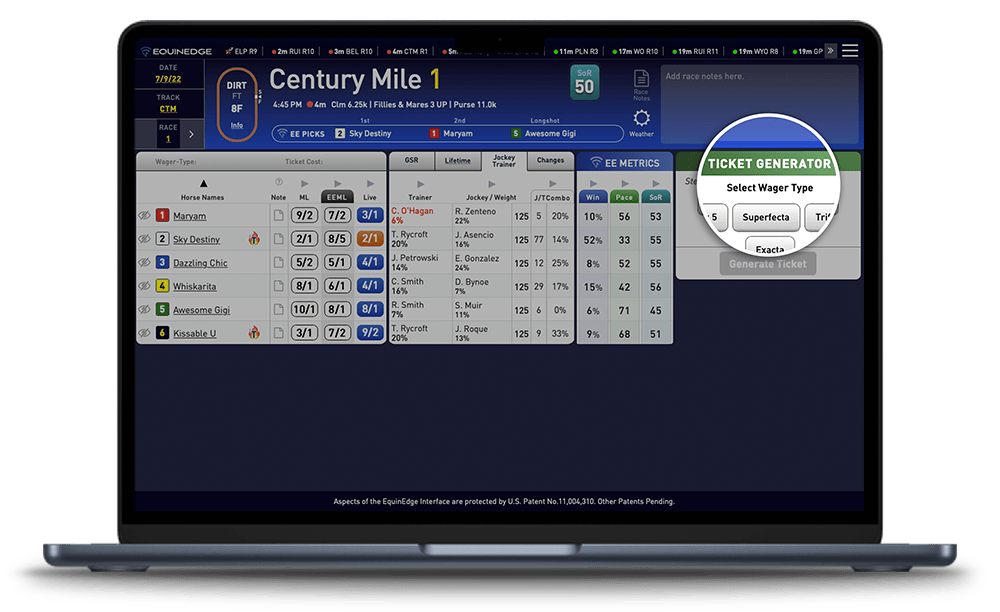 Horse race betting ticket generator screenshot