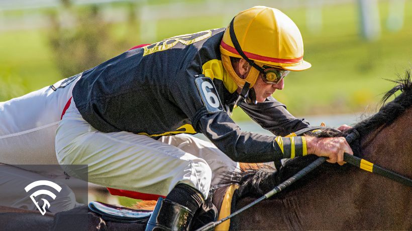 Horse racing jockey on a horse