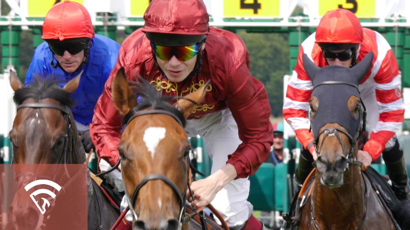 Closeup of a jockey riding a horse