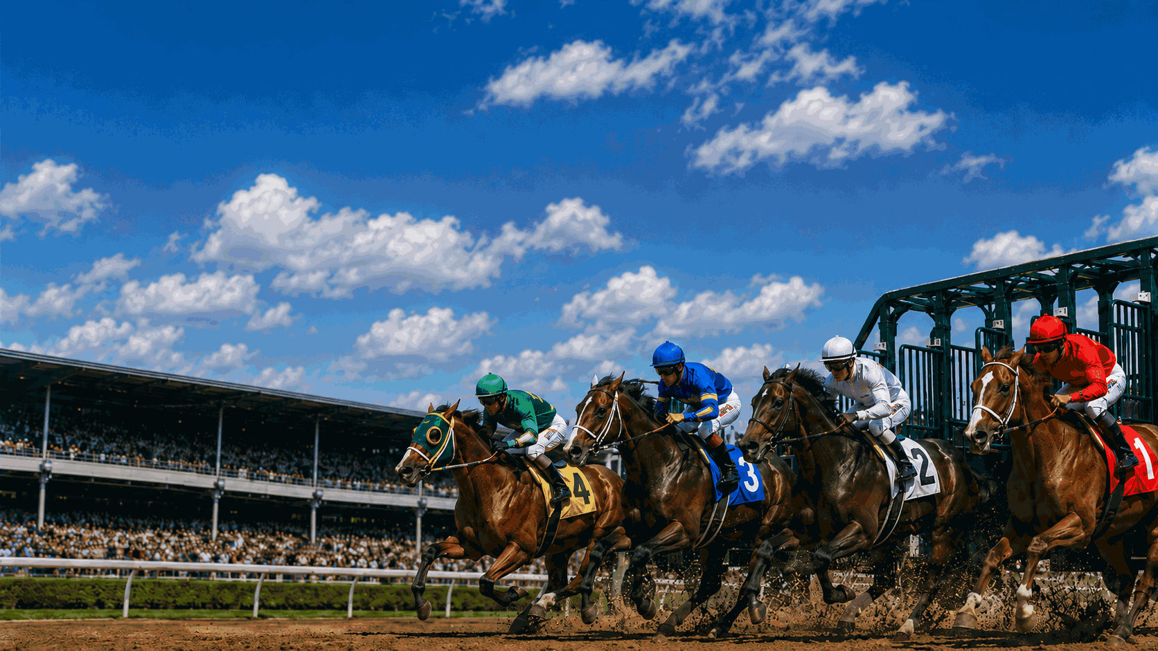 Horses racing representing the topic of post time odds in horse racing