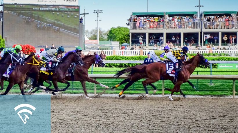 Horses racing at the Kentucky Derby